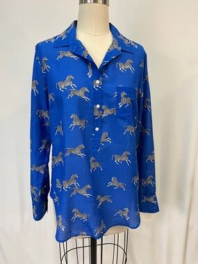 J. Crew Royal Blue Zebra-Print Button Shirt